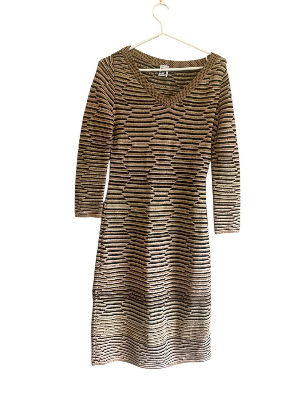 Missoni Brown and Cream Long Sleeve Knit Dress